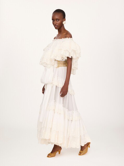 Long ruffled dress in cotton voile