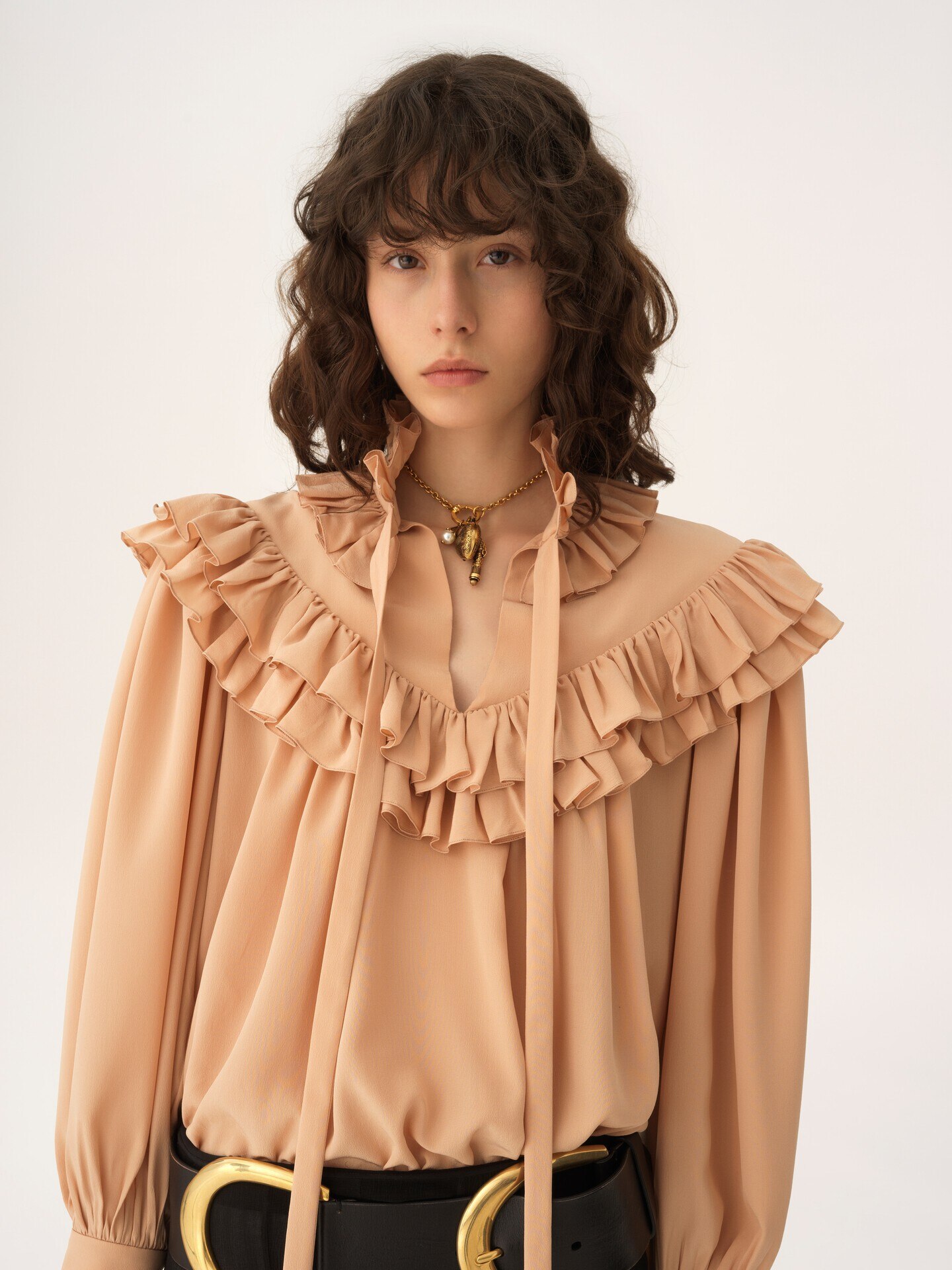Oversized ruffle top in cr&ecirc;pe de chine - 9