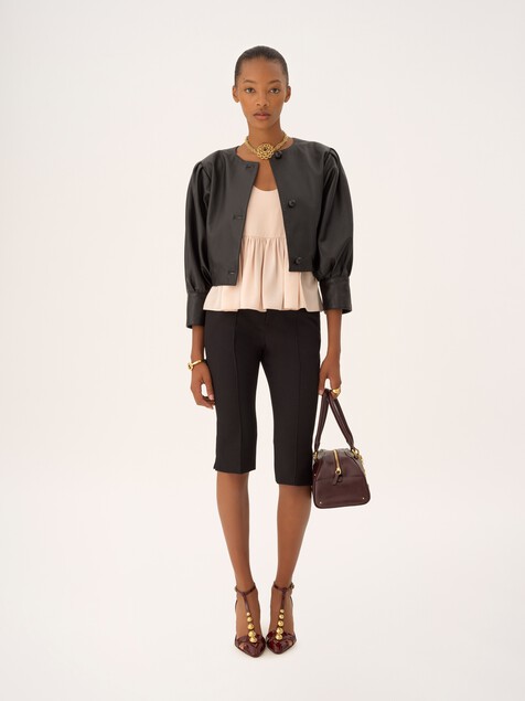 Gathered sleeveless top in cr&ecirc;pe de chine