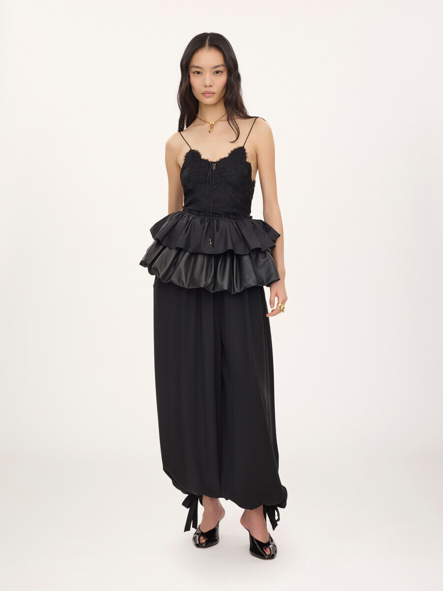 Thin-strap ruffle top in technical taffeta & lace - 3