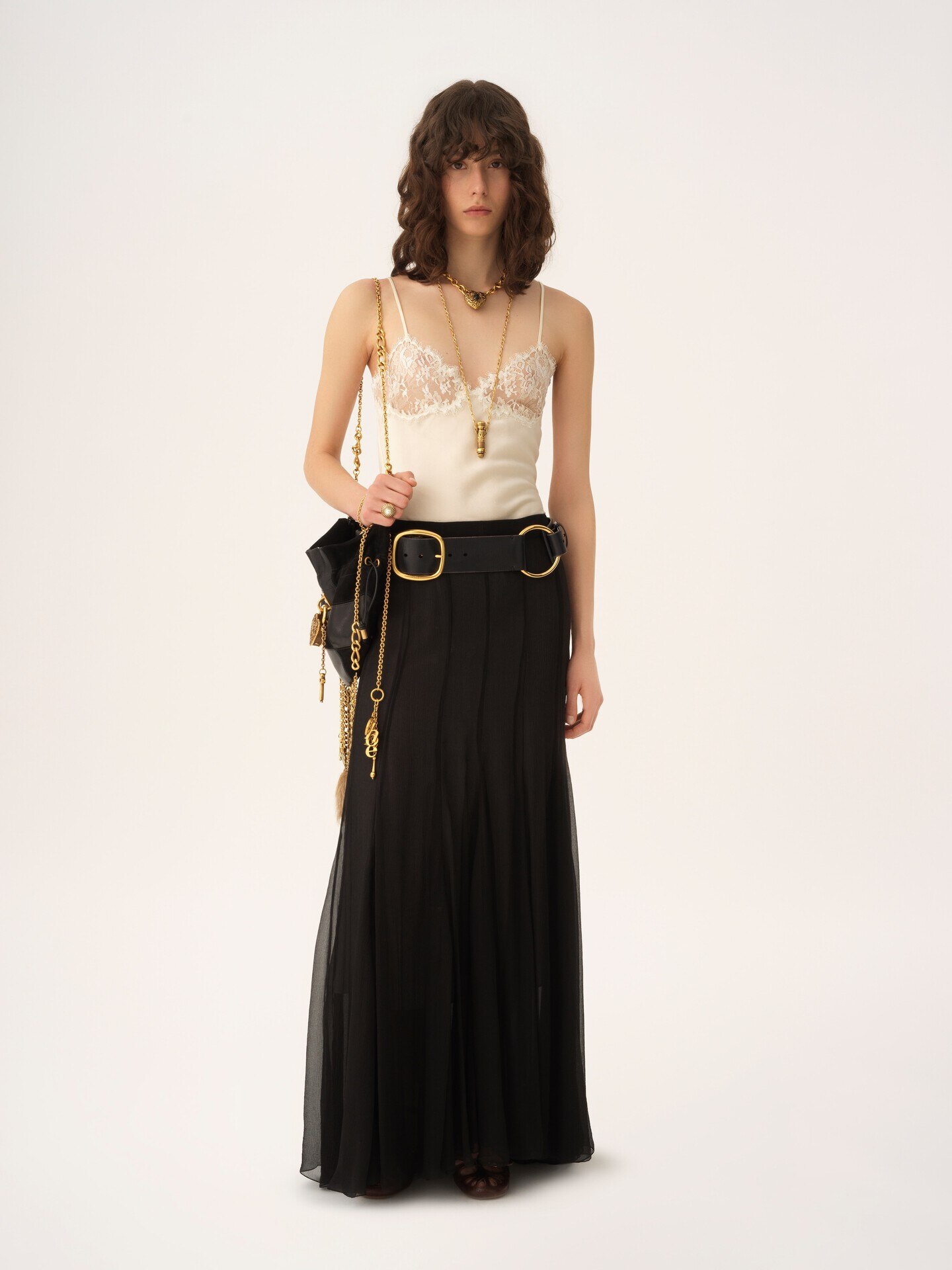 Camisole top in washed silk satin & lace - 3