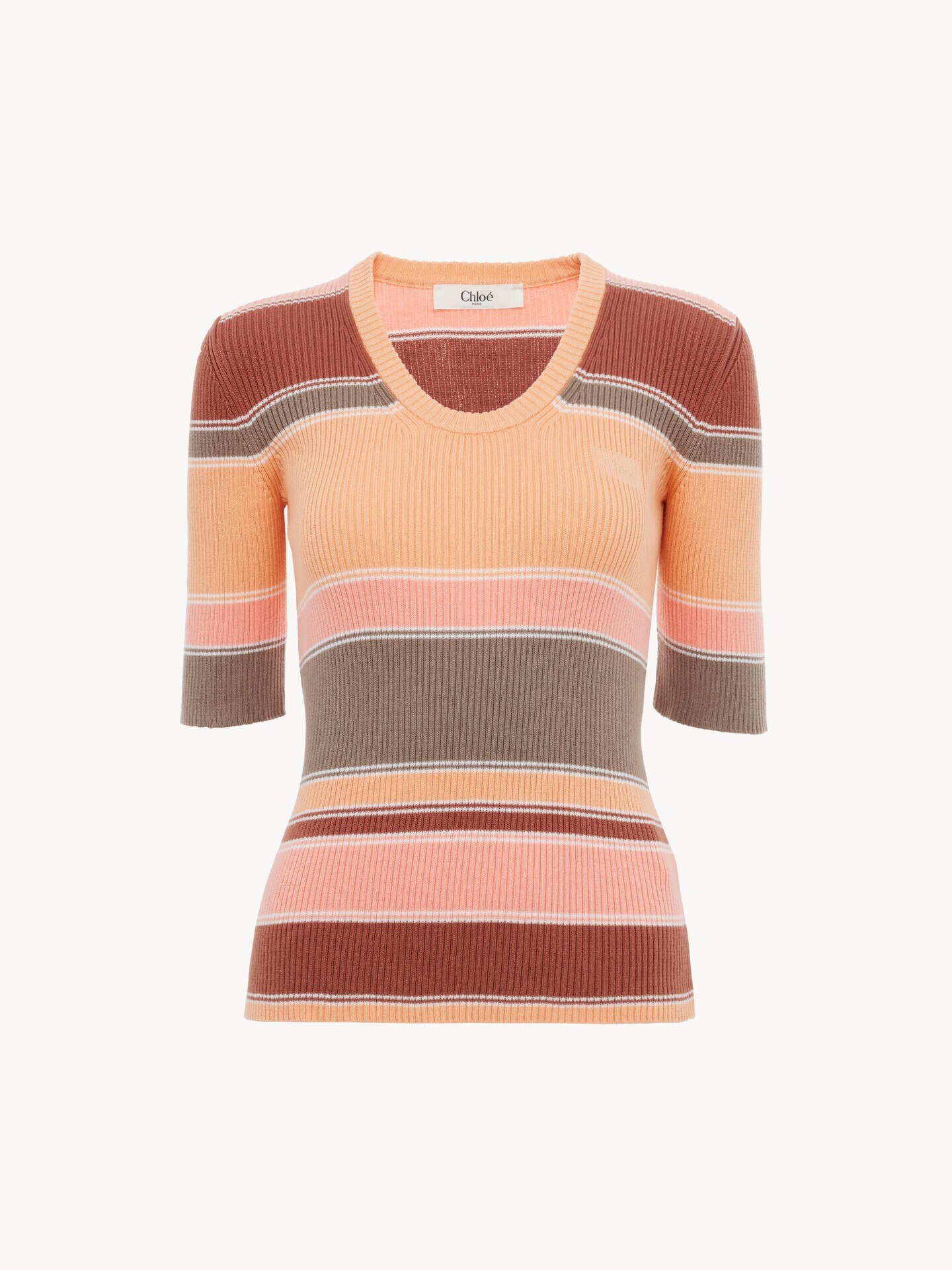 トップス Chloe knit tops Elbow-sleeve fitted logo top in cotton knit Multicolor