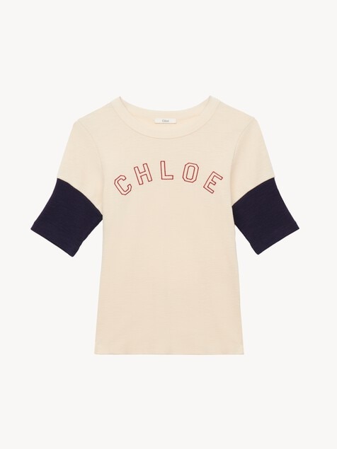 Fitted logo T-shirt in flam&eacute; cotton wool