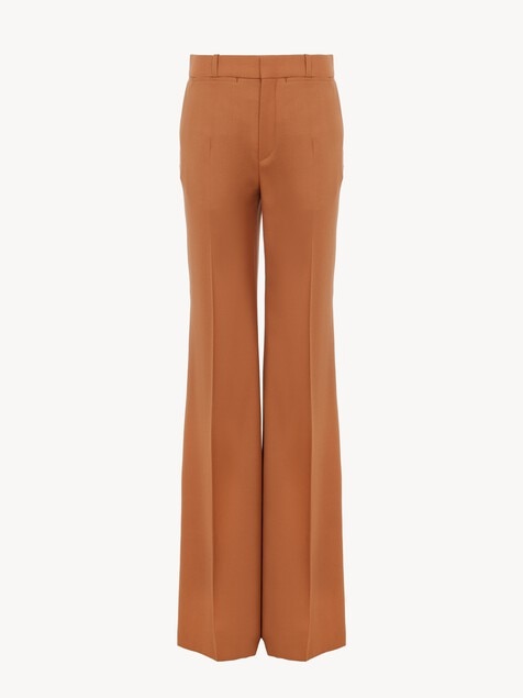 High-rise flared pants in wool gabardine