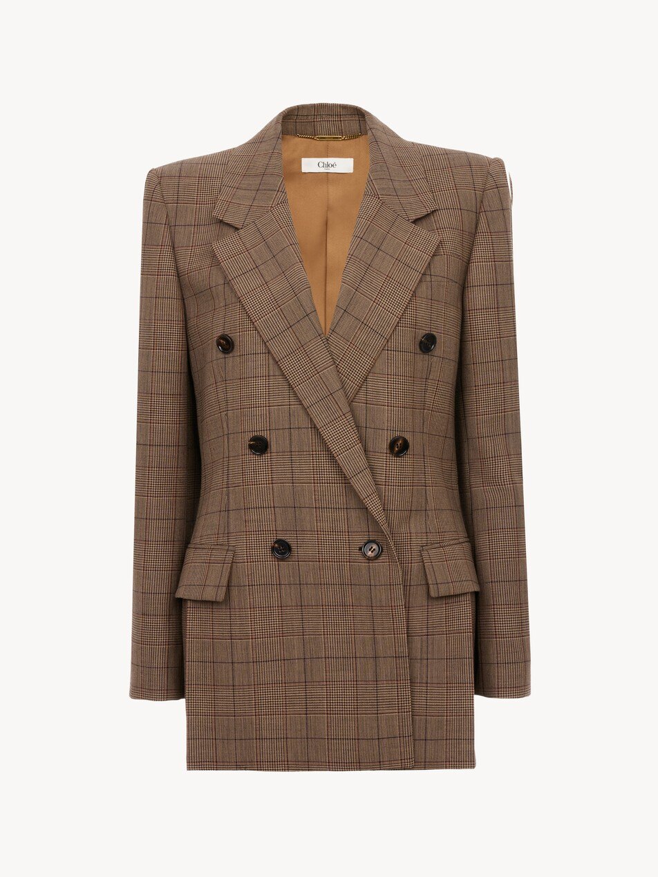 Double-breasted tailored jacket in check wool
