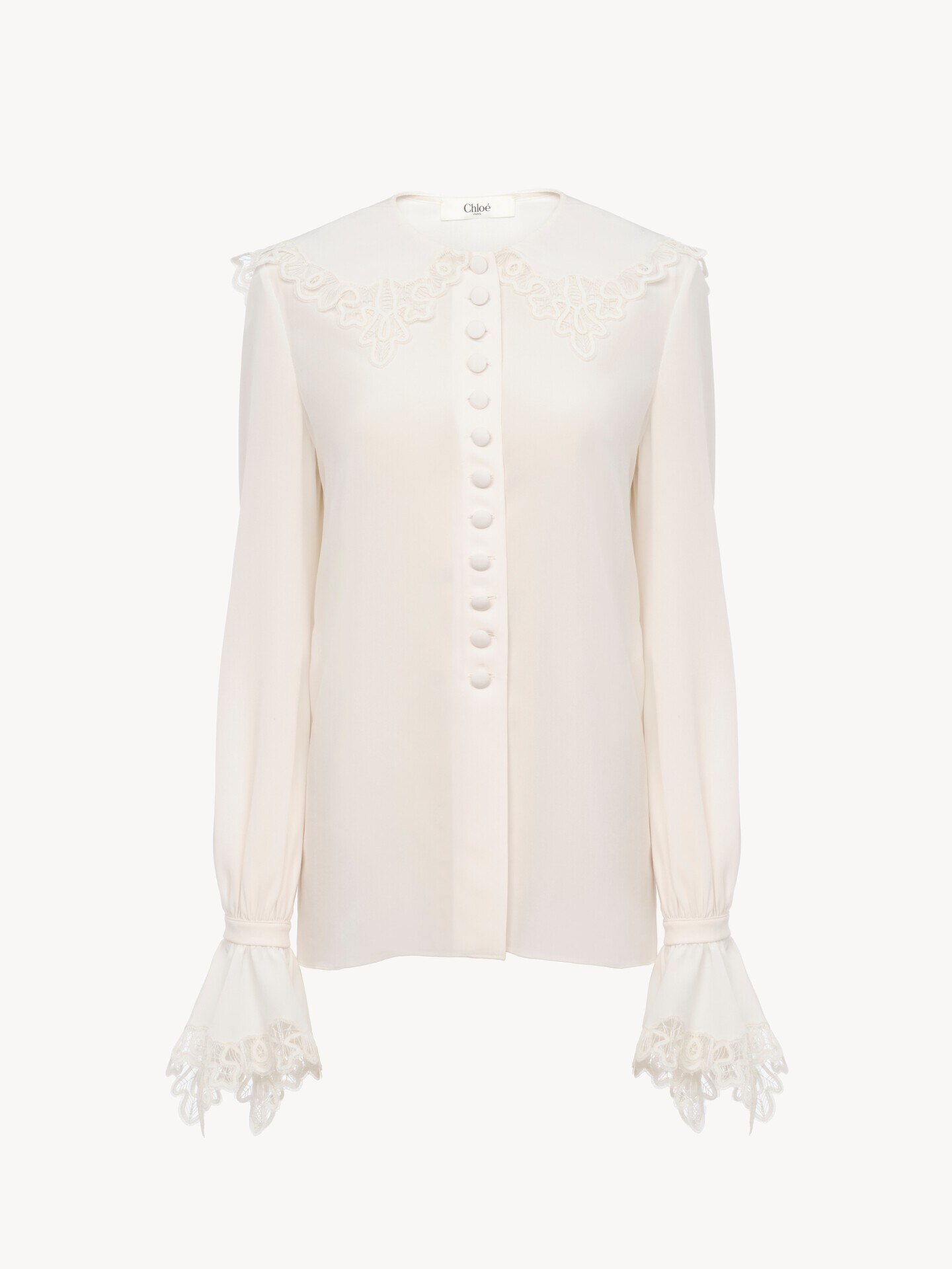 Fluid blouse in cr&ecirc;pe de chine & lace - 2