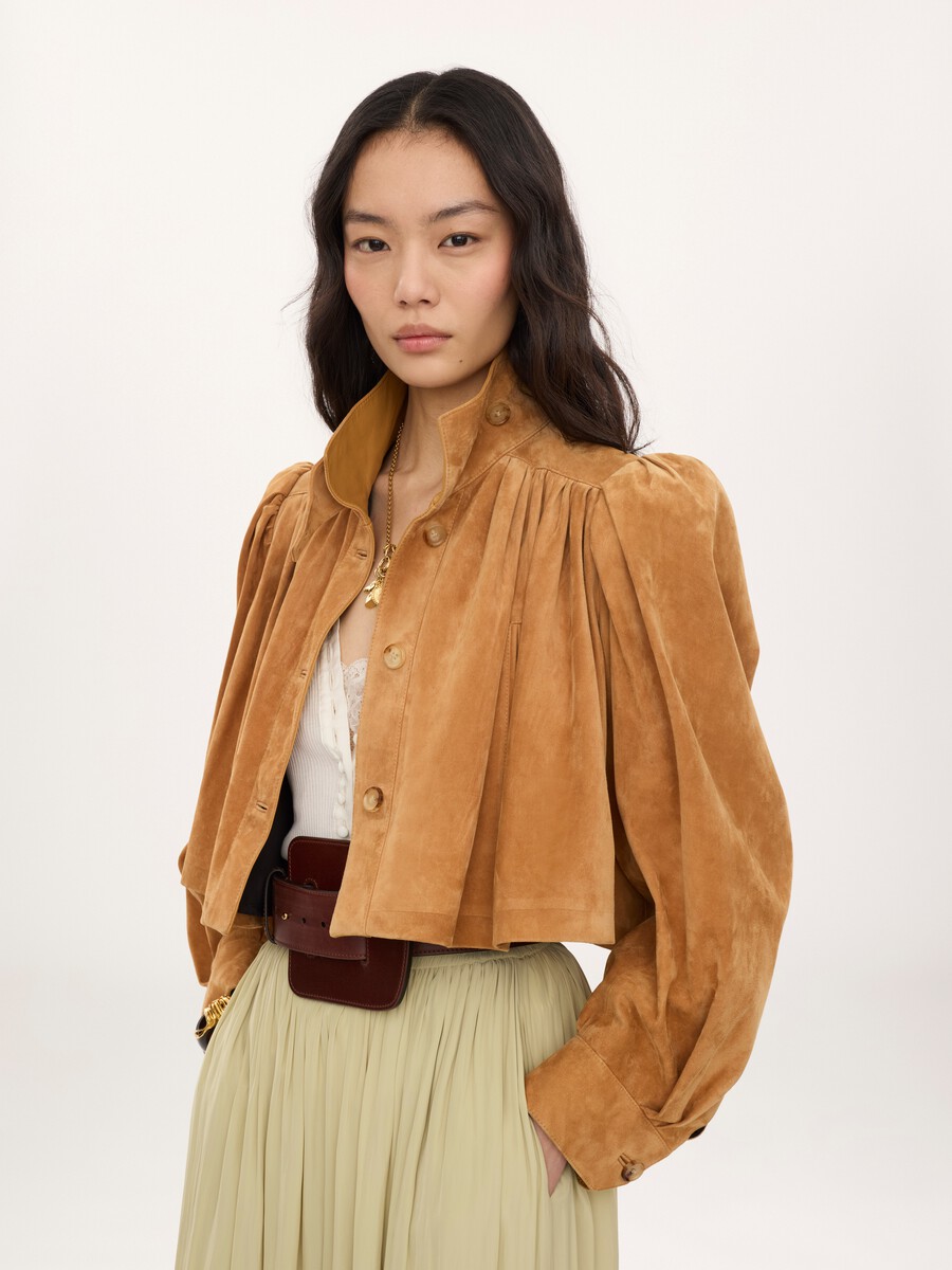 Gathered boule jacket in suede leather - 6