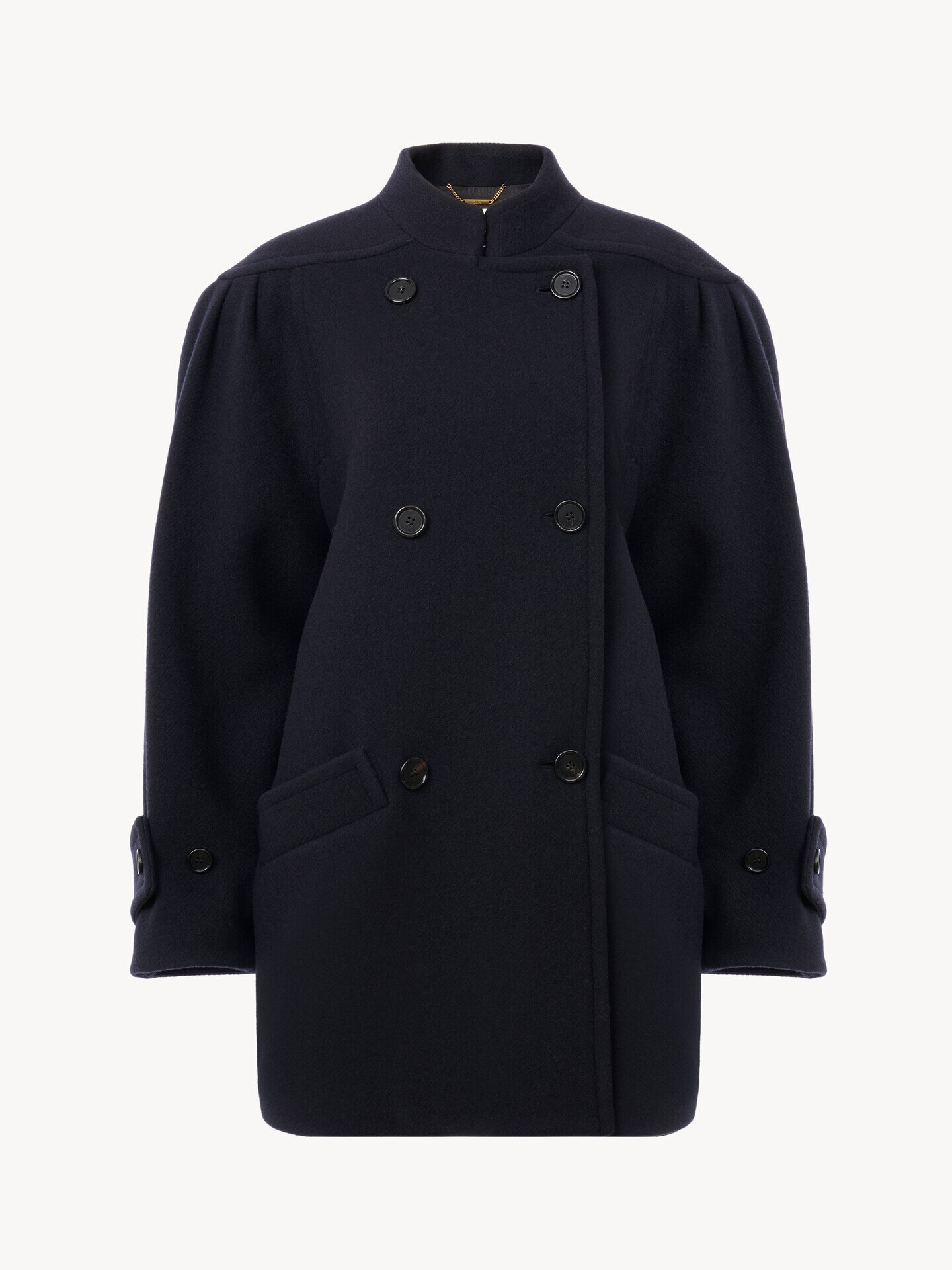 High-neck double-breasted coat in wool - 2