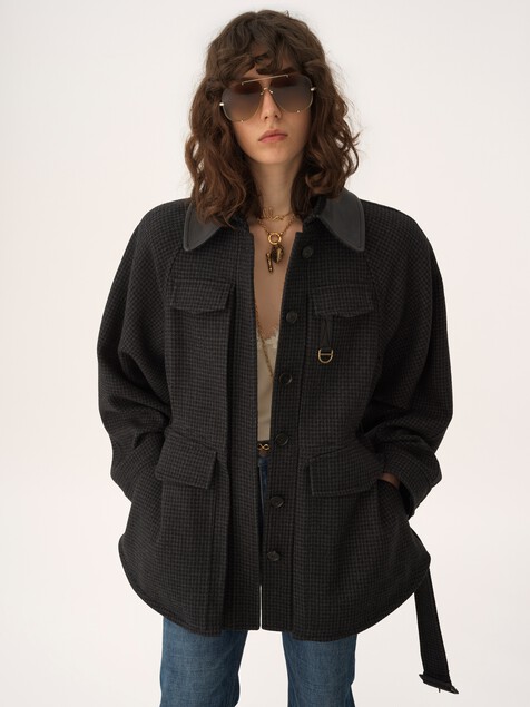 Utilitarian jacket in houndstooth wool