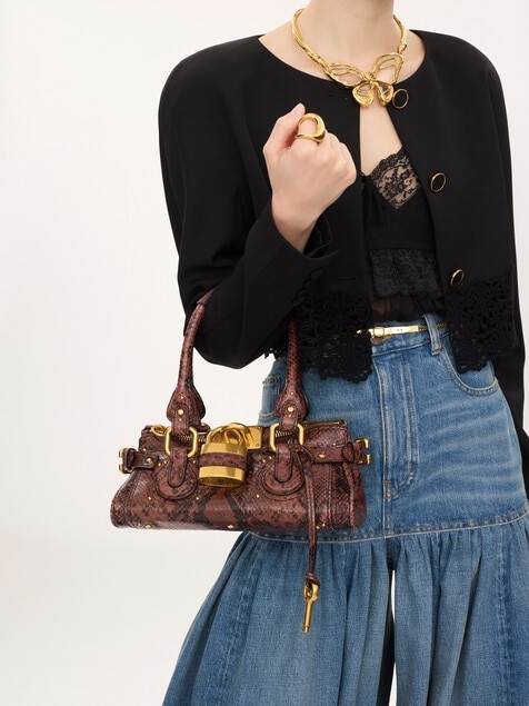 Small Paddington bag in python-effect leather