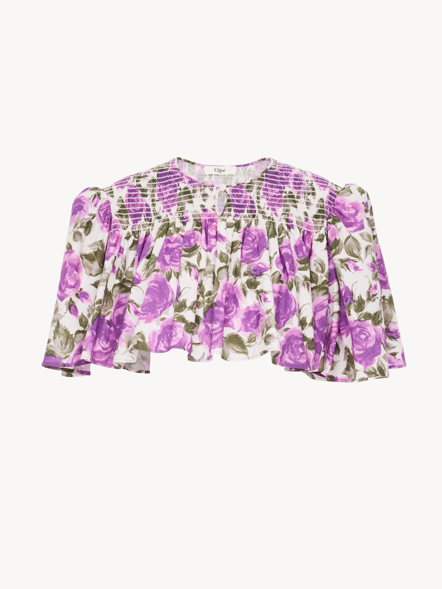 Gathered cropped top in cotton poplin - 1