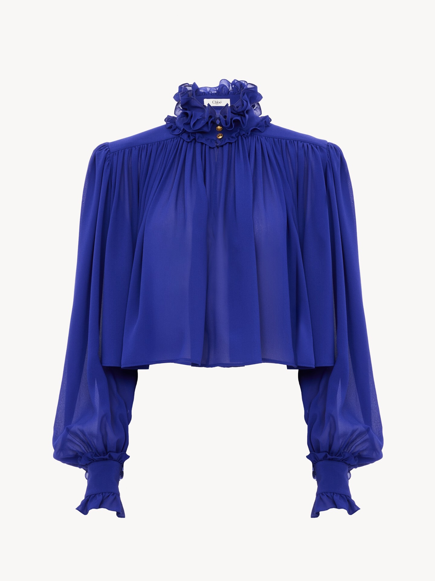 Maxi gathered high-neck top in silk georgette - 2