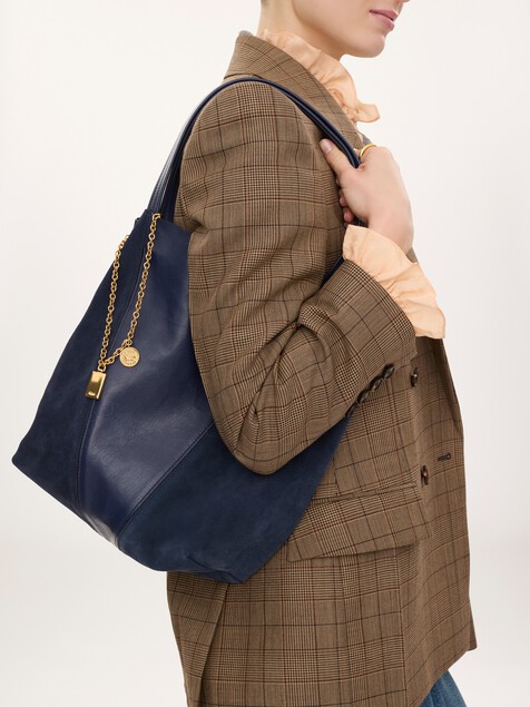 Sac cabas Chlo&eacute; Spin en cuir grain&eacute; et cuir velours