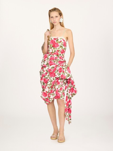 Rose-print ruched bodysuit