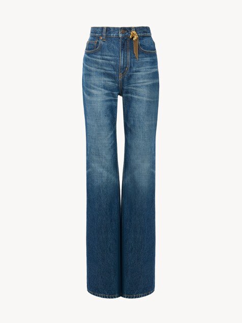 High-rise straight jeans in denim