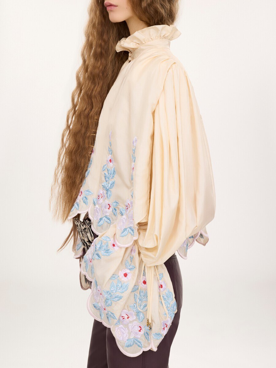 High-neck puff-sleeve top in technical taffeta - 9