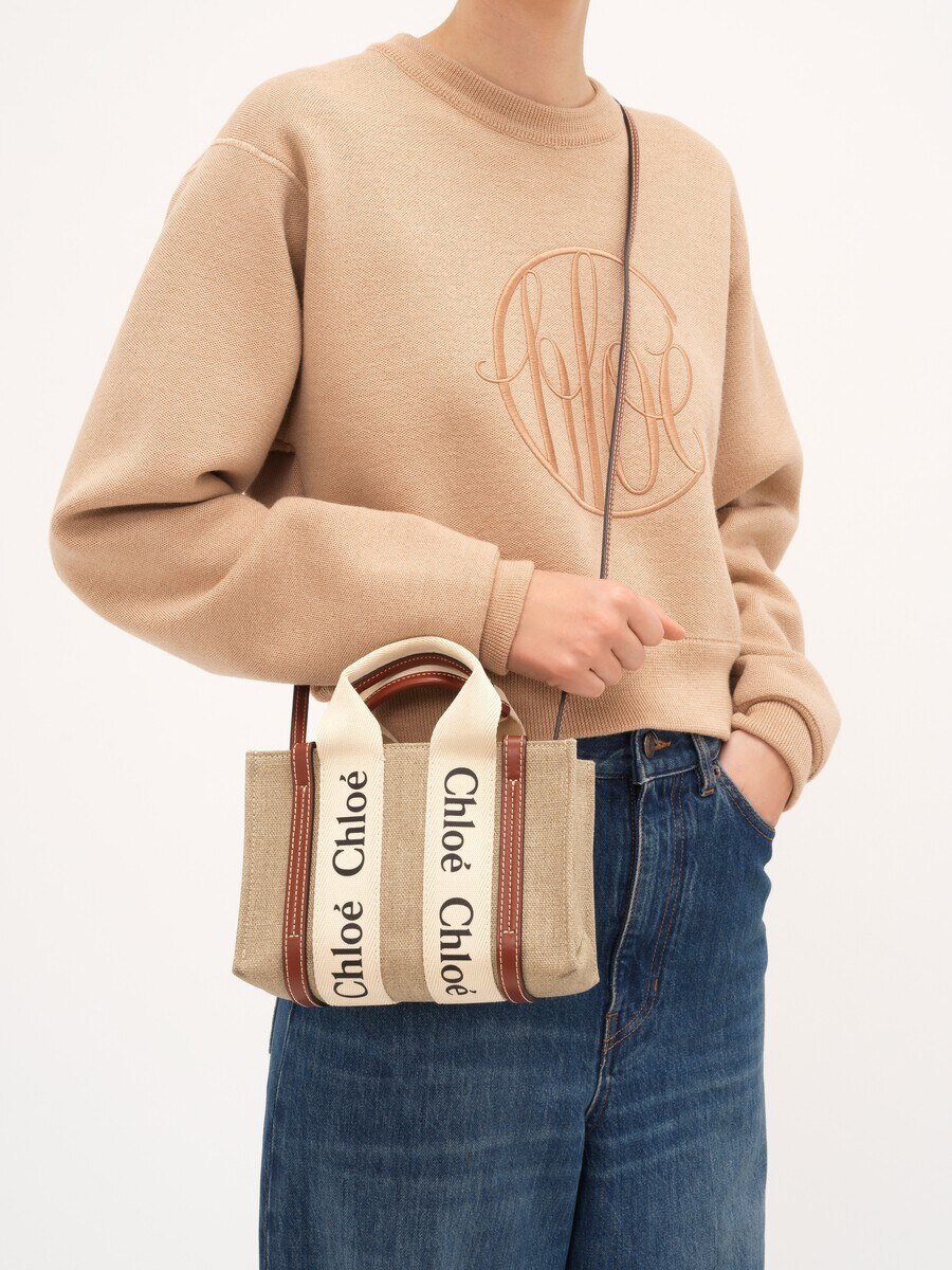 Mini Woody tote bag in linen - 3