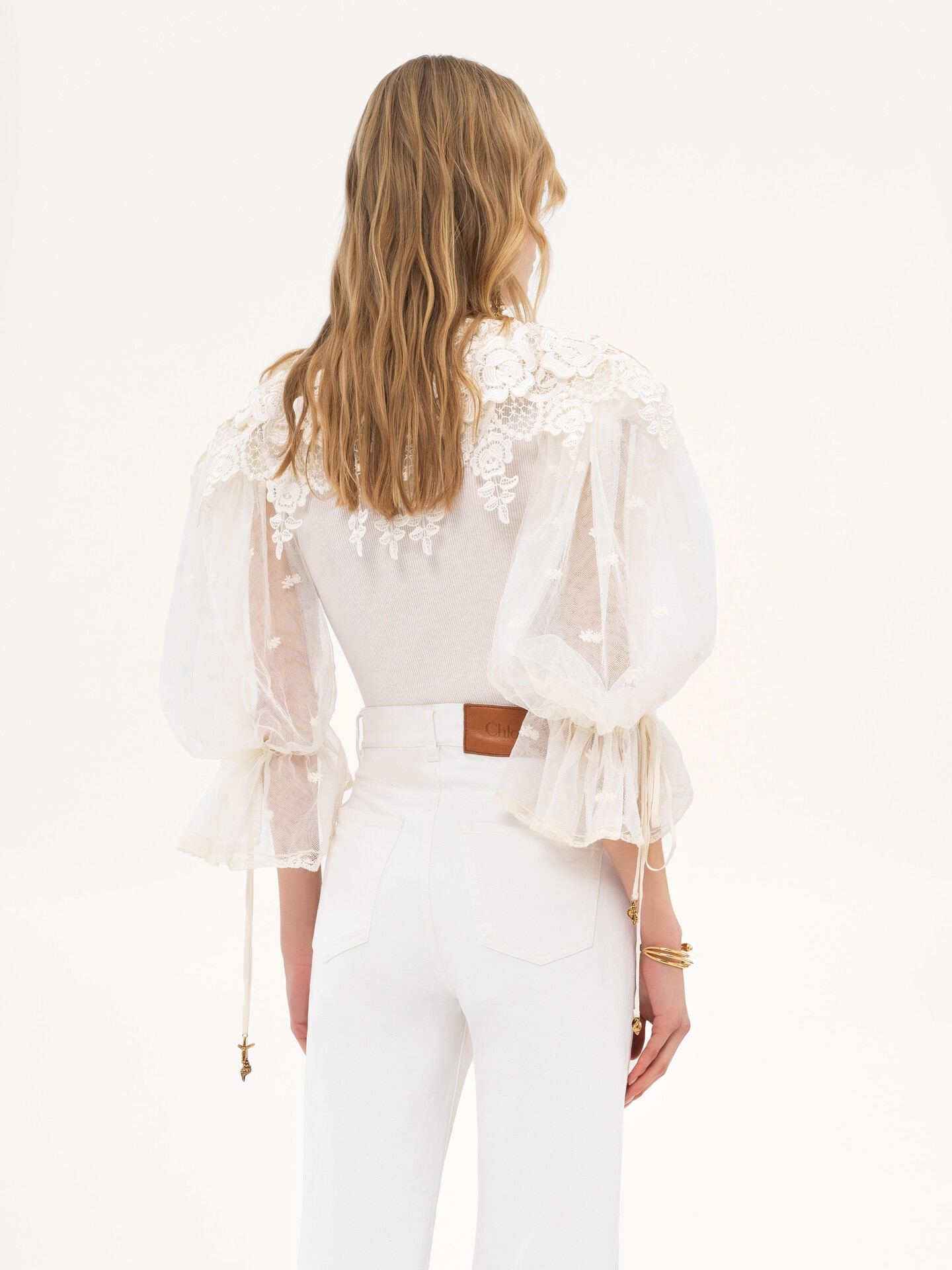 Puff-sleeve bodysuit in guipure lace cotton mix - 6