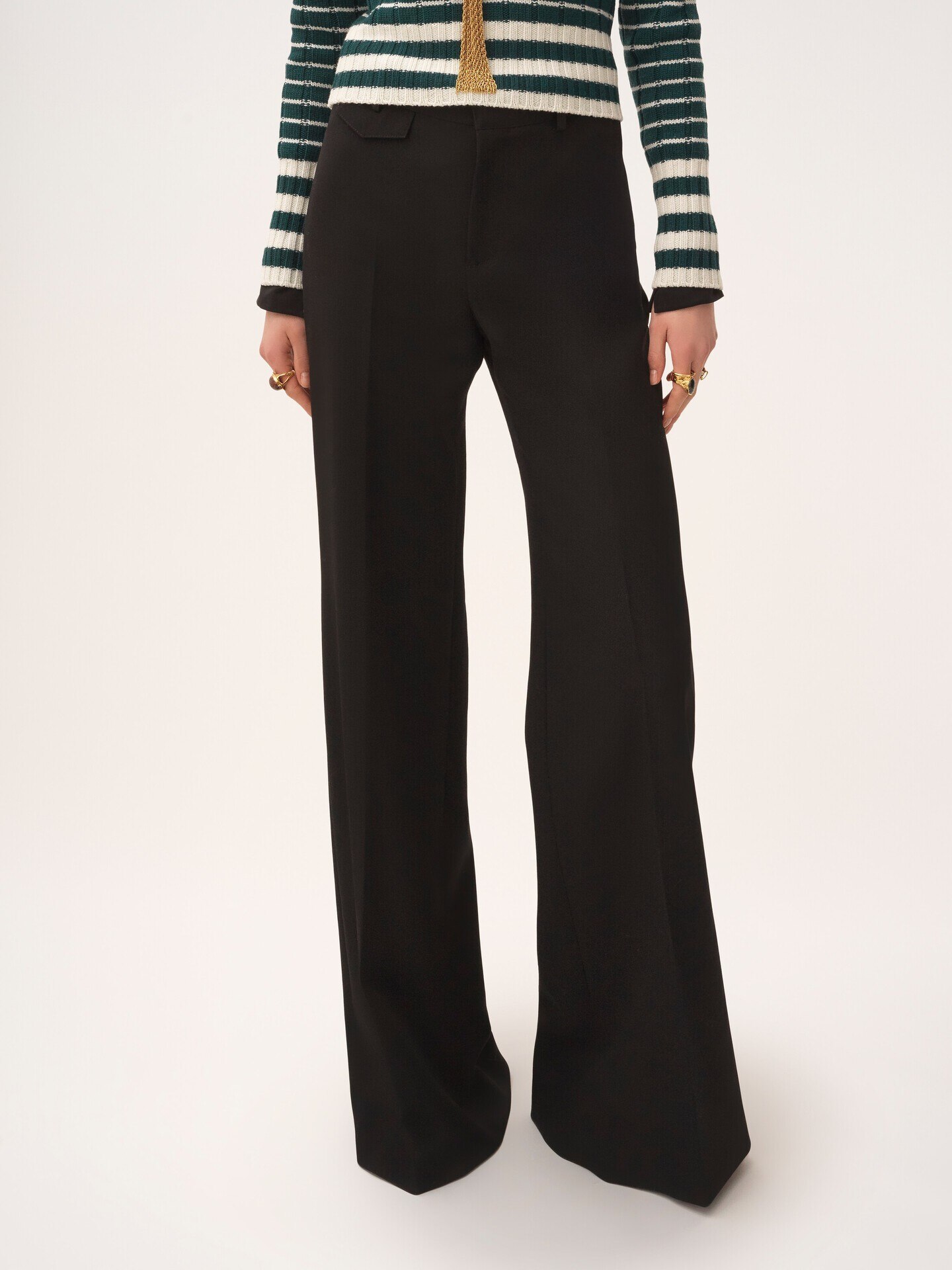 High-rise flared pants in wool grain de poudre - 4
