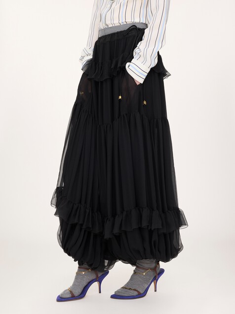 Fluid pleated trousers in silk mousseline