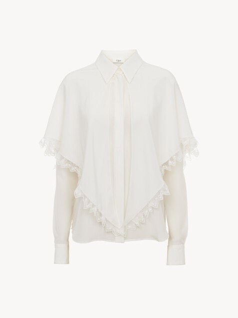 Knotted heritage cape blouse in silk