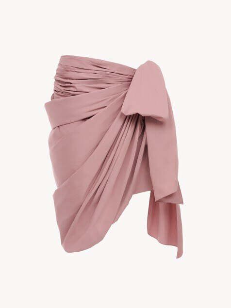 Knee-length wrap skirt in technical satin