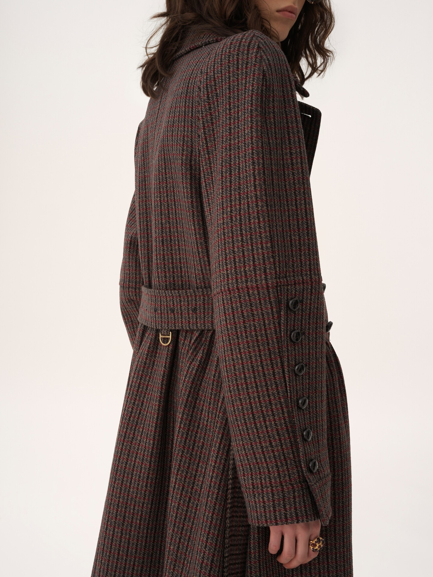 Double-breasted riding coat in houndstooth wool - 6