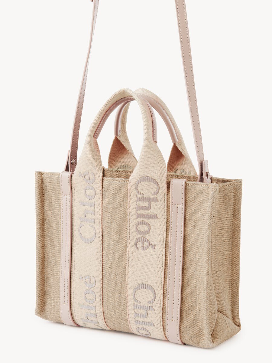 Small Woody tote bag in linen - 3