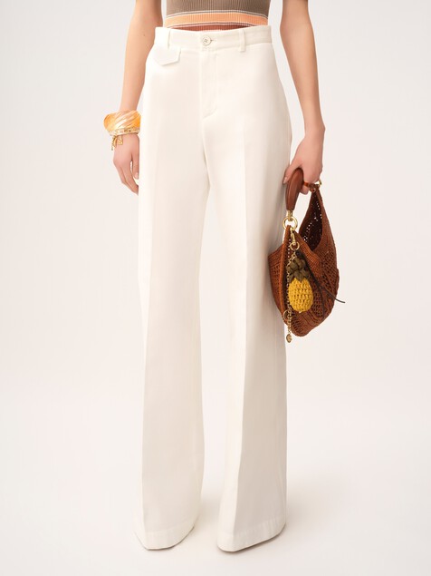 Pantalon taille haute &eacute;vas&eacute; en toile de coton