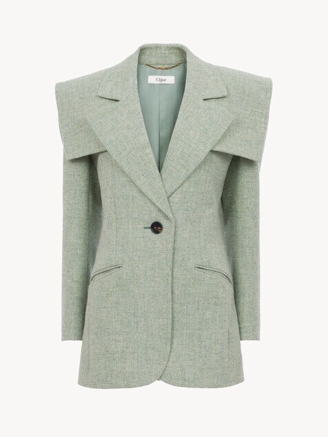 Veste blazer droite en laine chin&eacute;e