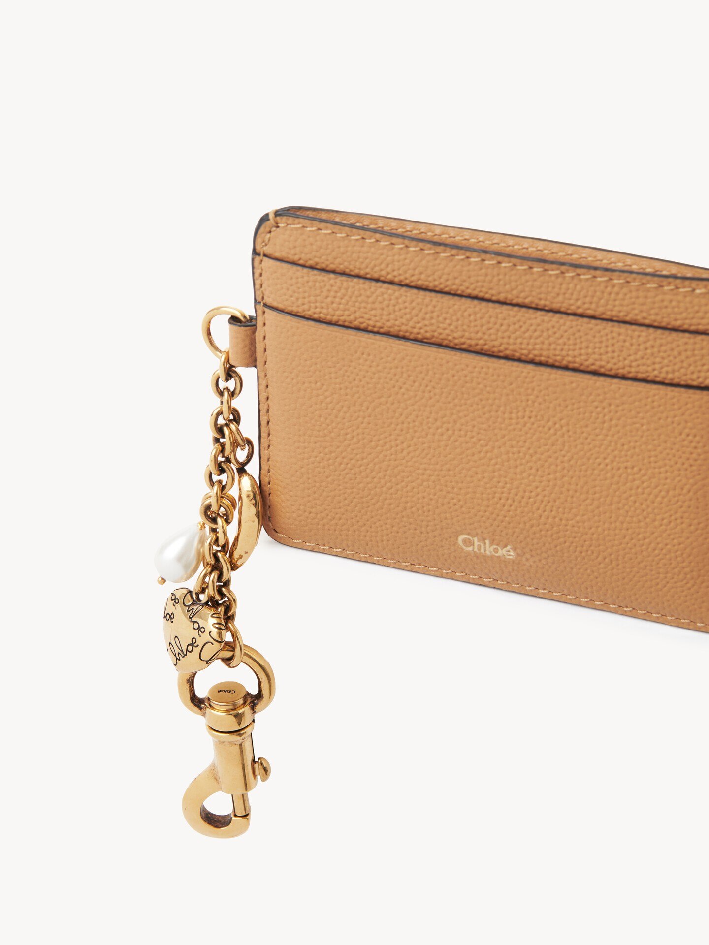 Chloé Charms card holder in grained leather Biscotti Beige Chloé