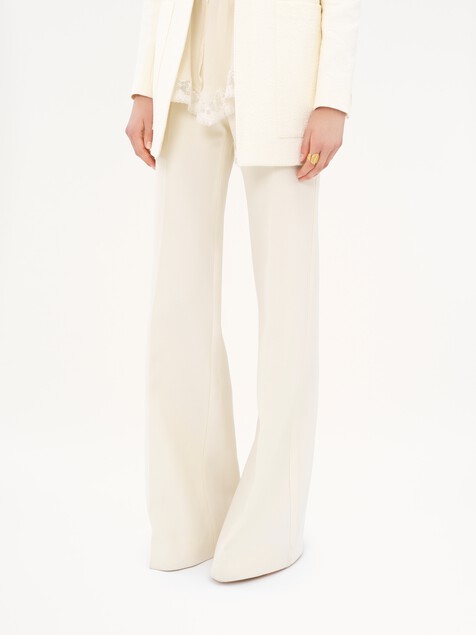 Pantalon taille haute &eacute;vas&eacute; en laine grain de poudre
