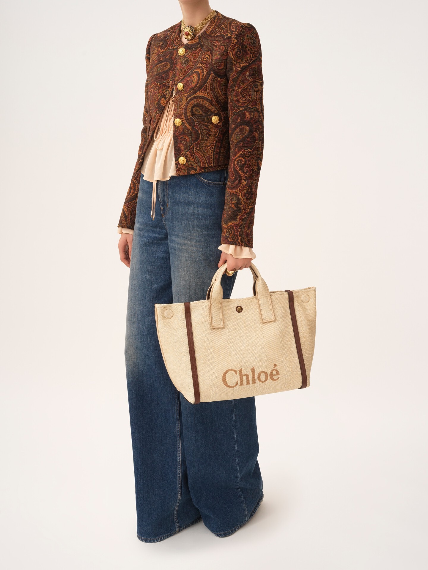 Chlo&eacute; Carry tote bag in raffia-effect fibers - 8