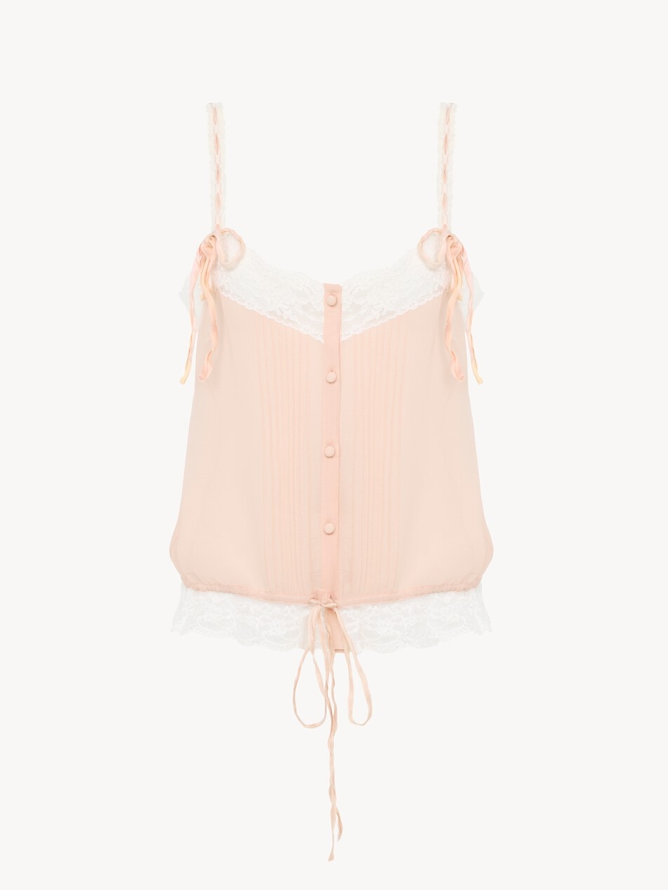 Camisola de ajuste de georgette de seda y encaje