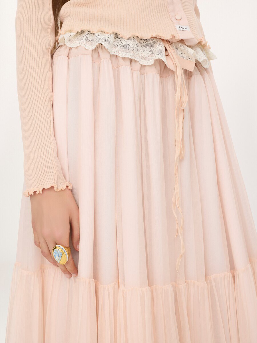 Ruffled long skirt in silk mousseline - 7