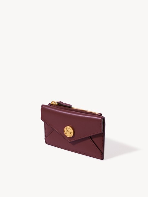 Petit porte-cartes et monnaie Envelope en cuir lisse et cuir velours