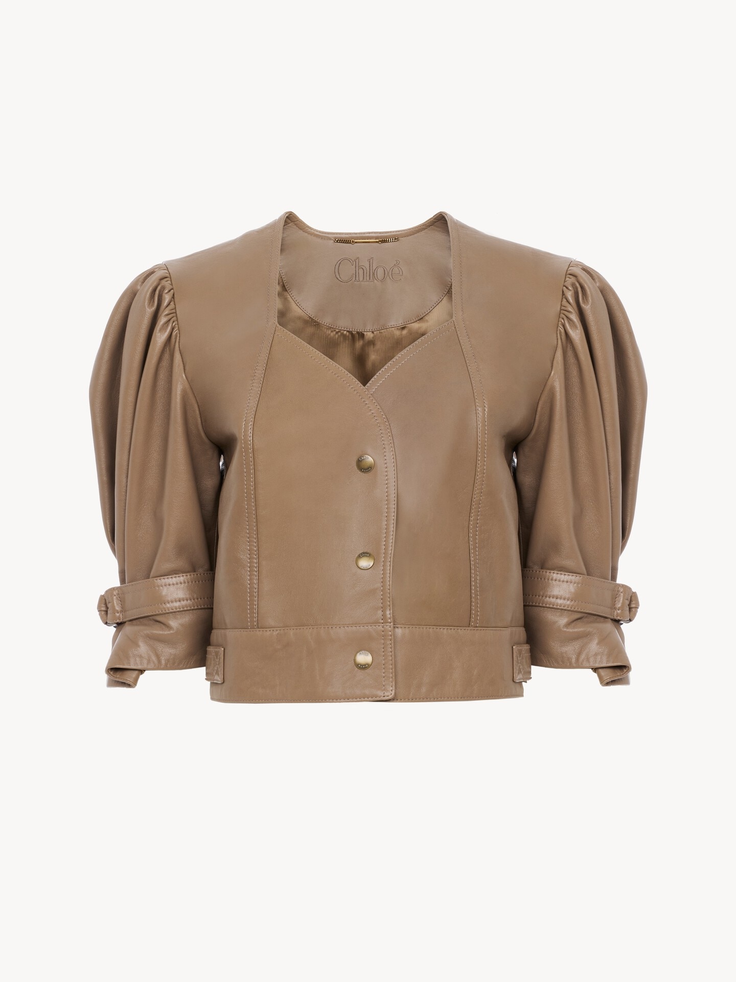 Cropped puff-sleeve leather jacket - 2