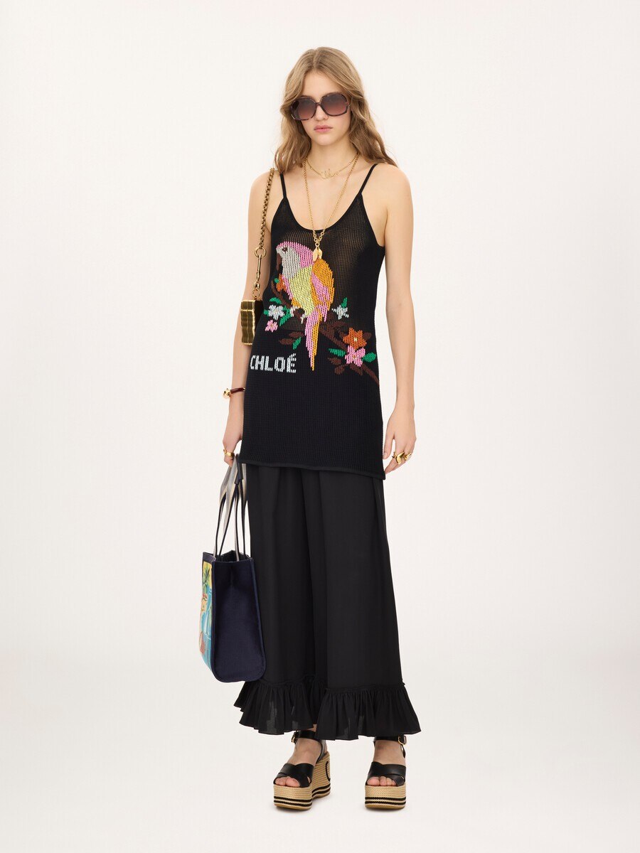 Thin-strap fitted logo mini dress in a cotton mesh knit - 3