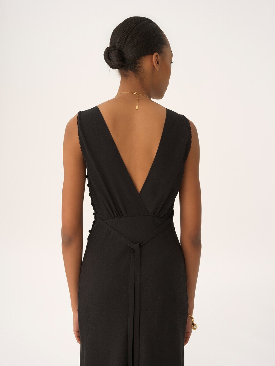 Sleeveless column dress in silk jacquard & lace - 6