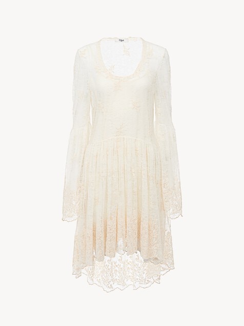 Scoop-neck mini dress in embroidered lace