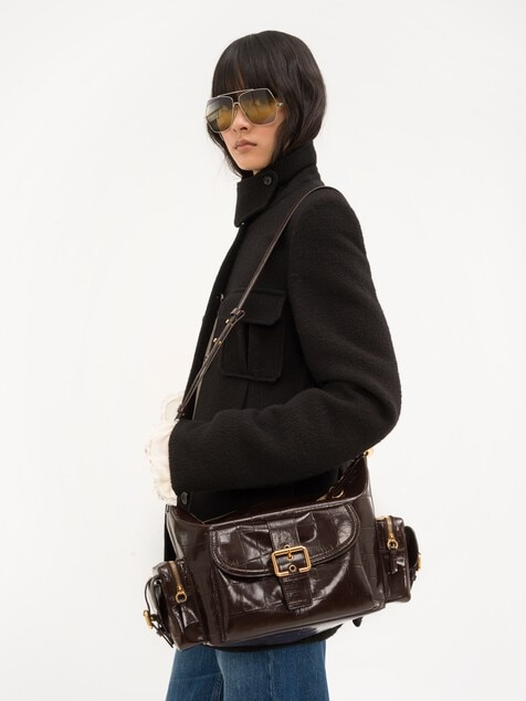 Camera Bag aus Leder mit Krokodilledereffekt