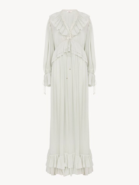 Gathered long dress in silk charmeuse