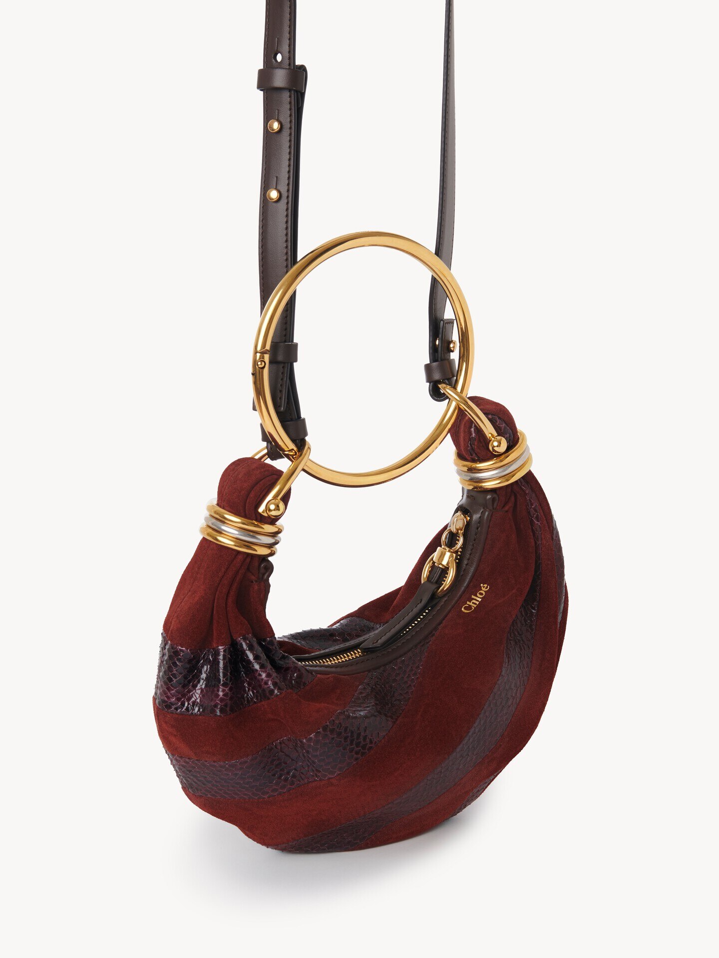Mini Bracelet Hobo bag in suede leather & snakeskin - 4.0