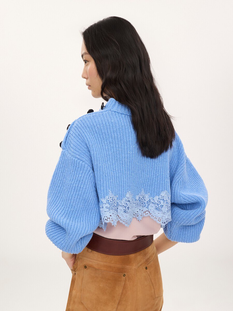 Cropped jumper in a merino wool knit & lace - 4