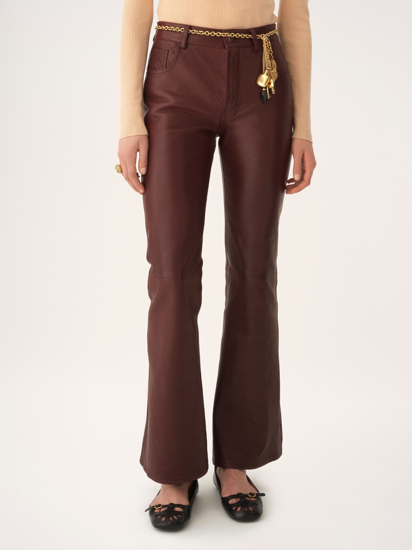 Flared trousers in leather - 5
