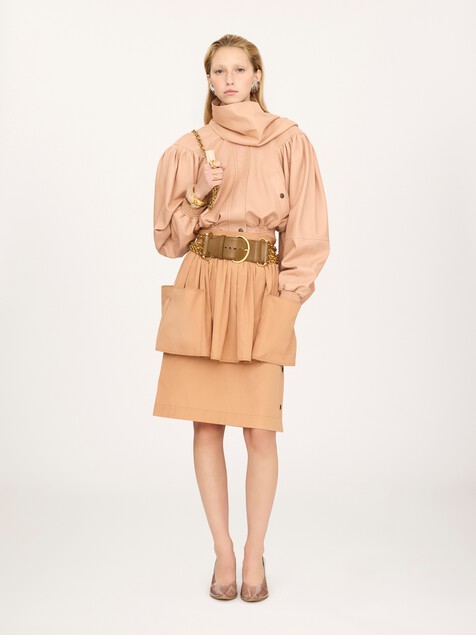 Layered knee-length skirt in cotton poplin