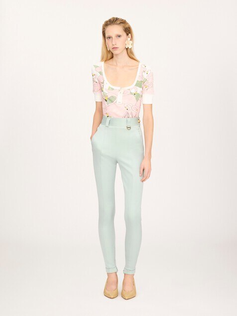 High-rise fitted pants in bonded stretch jersey