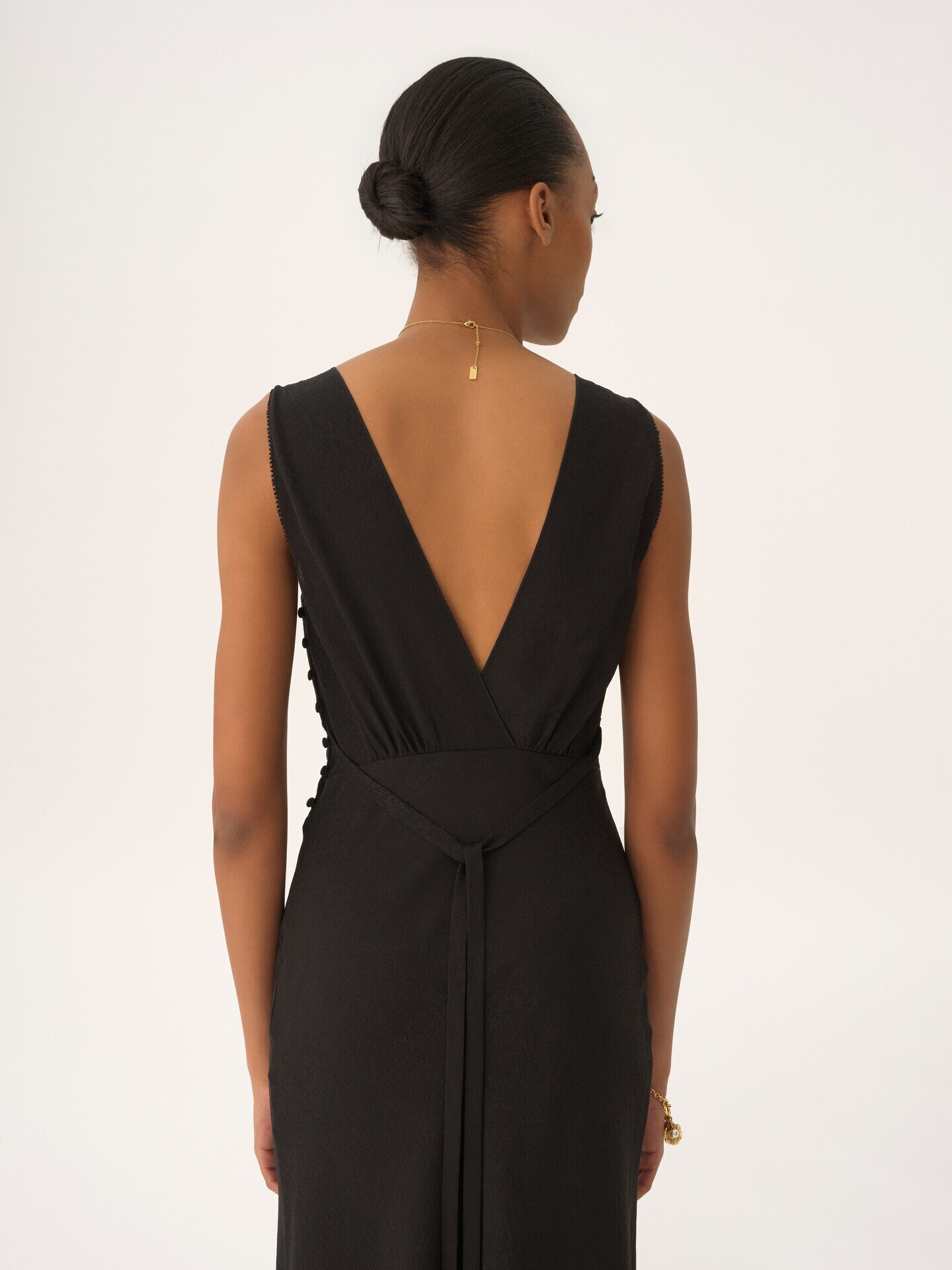 Vestido de columna sin mangas de jacquard de seda y encaje - 6