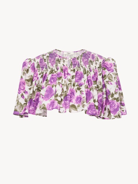 Top cropped fruncido de popelina de algod&oacute;n