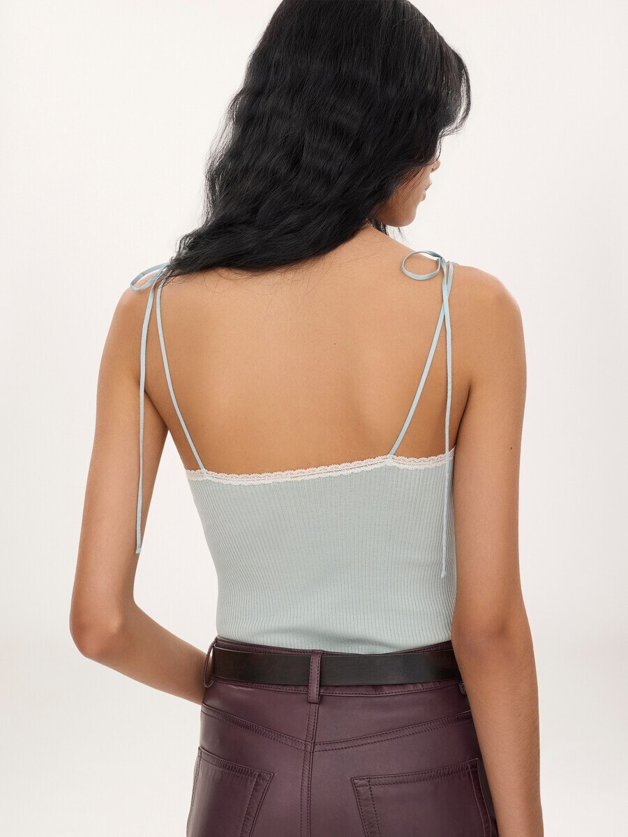 Fitted lingerie top in cotton & lace - 5
